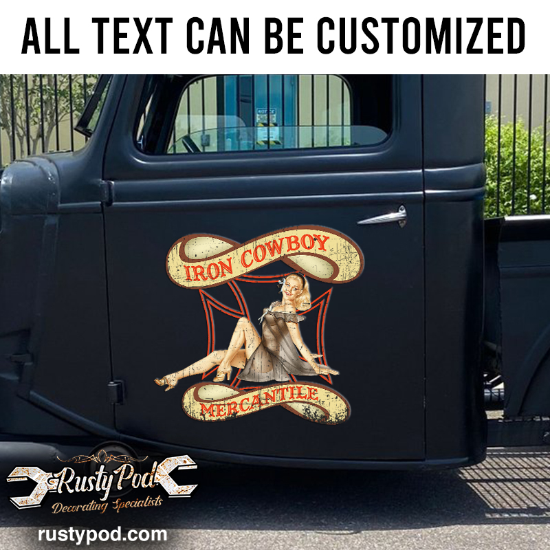 personalized pin up girl and iron cross sticker 10988